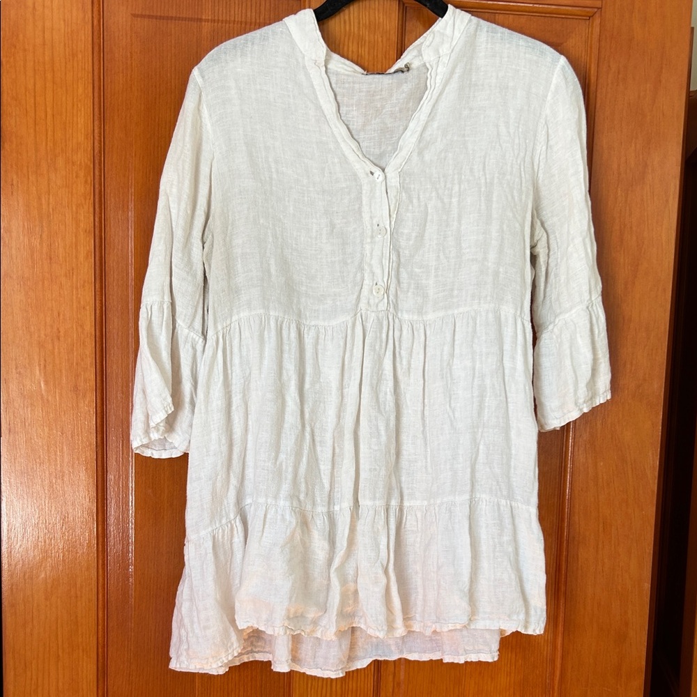 Valentina Off-White Women's Tunic Top Linen